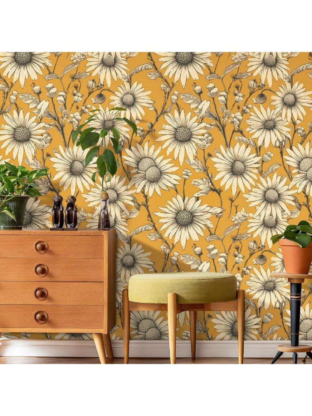 Daisy Floral Peel and Stick Wallpaper - Yellow Daisies, Removable Contact Paper